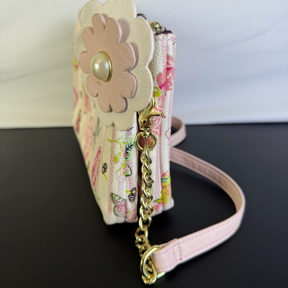 Betsey Johnson Pink Floral Crossbody with Pink Bee and Butterfly Design - Picture 5 of 10